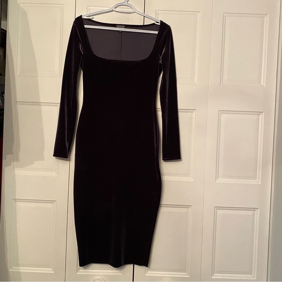 Vintage Wayne Clark dress mermaid velour long sleeve square neck line - Picture 6 of 15